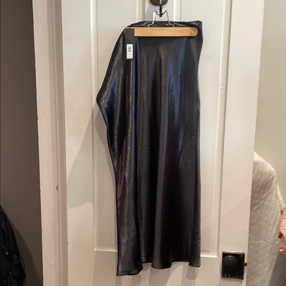 Banana Republic Black Satin Asymmetrical Midi Slip Skirt